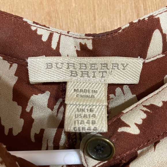 BURBERRY BRIT- 100% Silk Brown And Beige hounds tooth Knee Length Shirt dress - Picture 5 of 6